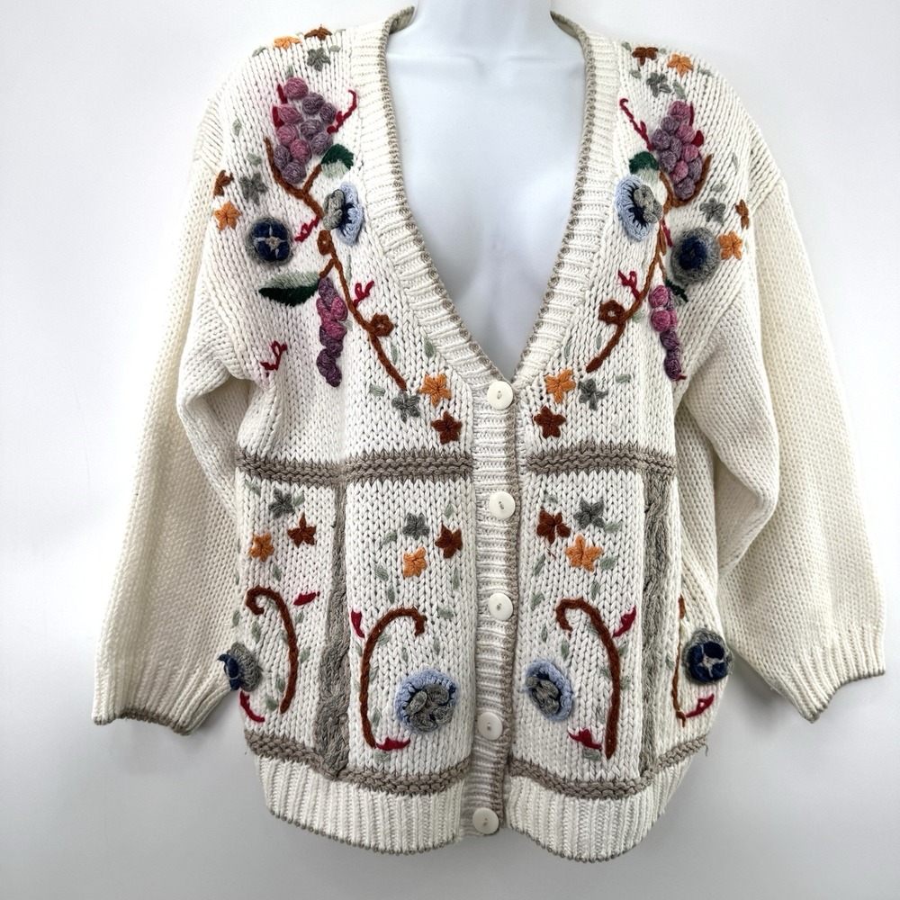 Embroidered Cream Women's Cardigan Sweater